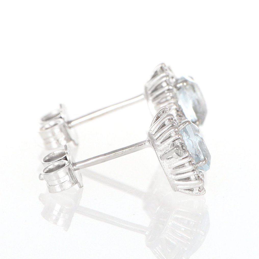 没有保留价 - 耳环 - 18K包金 白金 海蓝宝石 - 钻石 #2.1