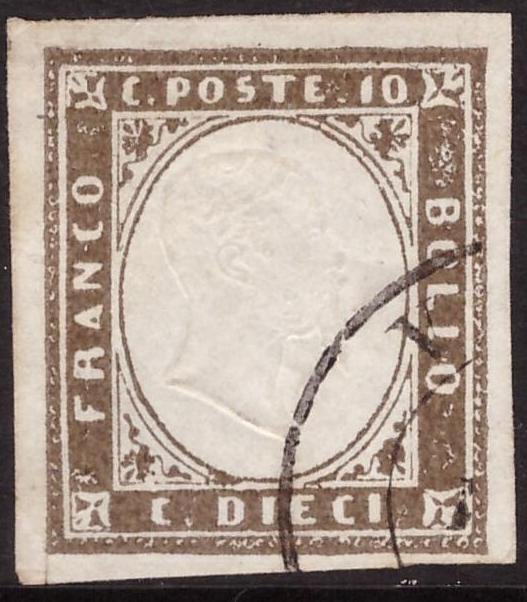 Αρχαία ιταλικά κράτη - Σαρδηνία 1860 - 10 c. γκρι μπορντούρα - Sassone 14Be #1.0