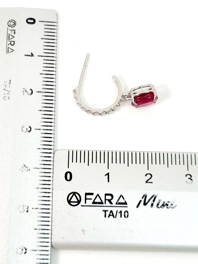 Drop fülbevaló - 18 kt. Fehér arany Rubin - Gyémánt #3.2