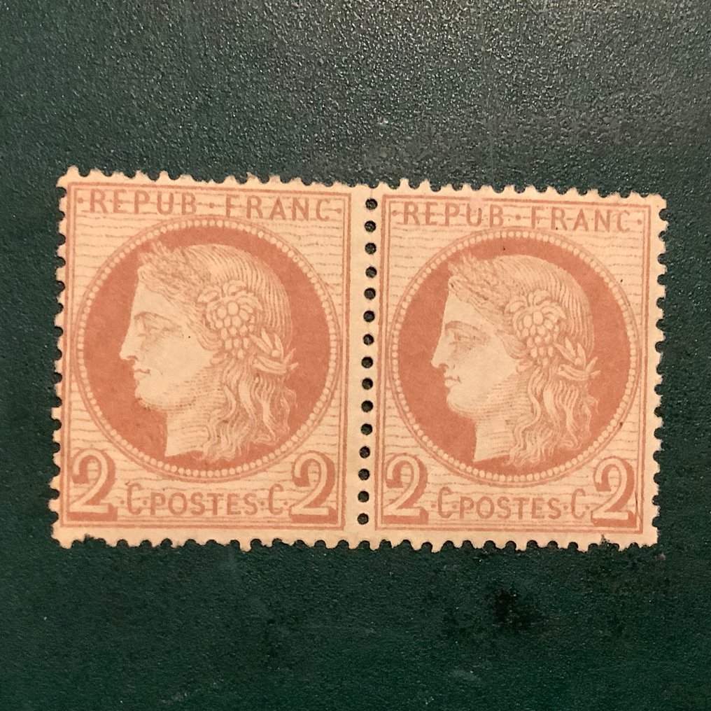 法国 1872 - 2 美分 Ceres Dentelez 成对 - Yvert 51 #1.0