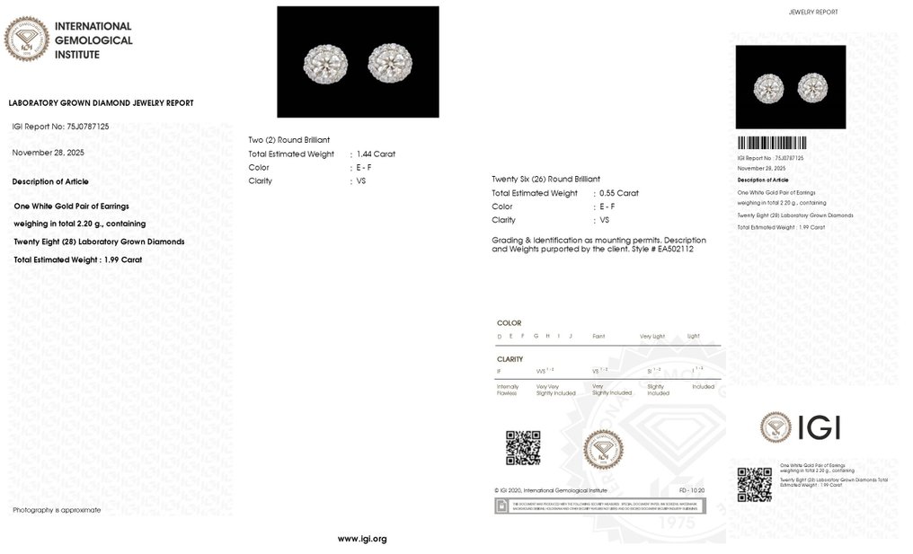 Sans prix de réserve - Boucles d'oreilles - 14 carats Or blanc - 1.99ct. tw. Diamant (Cultivé en laboratoire) - Diamant #4.3