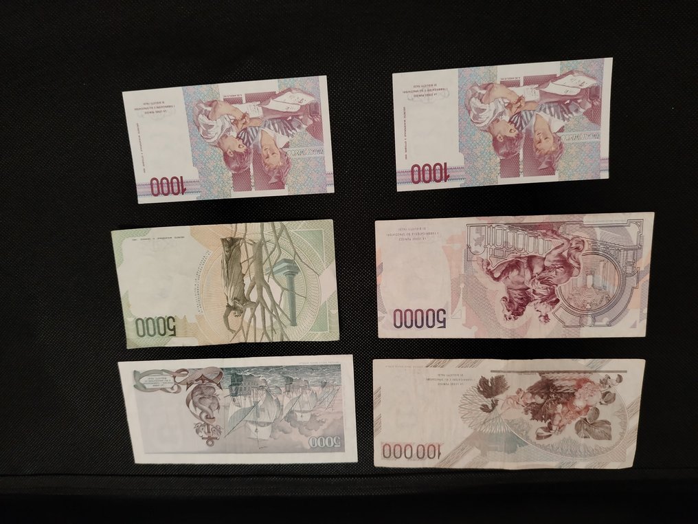 Olaszország. - 5.000 Gigante Colombo + 100.000 Caravaggio + 50.000 Bernini + 5.000 Bellini + 1.000 Montessori Lire - Gigante BI 66 (Nincs minimálár) #1.0