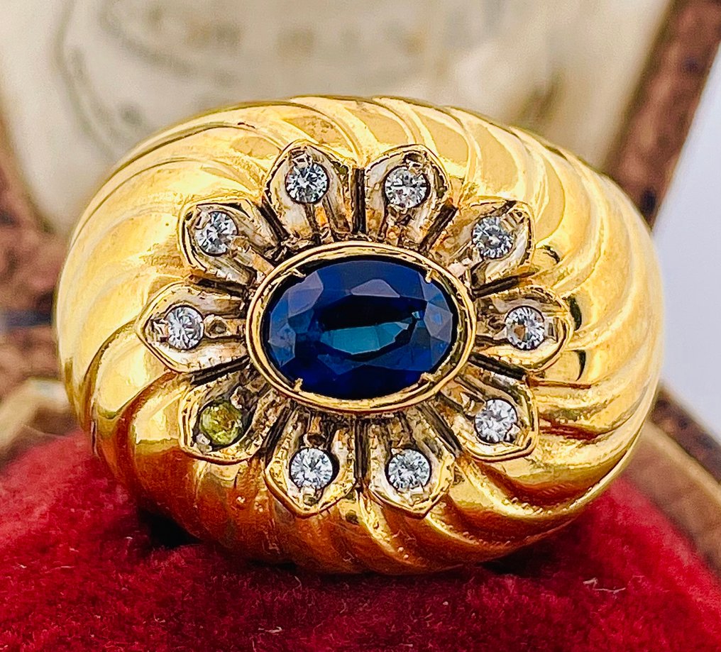 没有保留价 - 戒指 - 9 kt. 黄金, 银 蓝宝石 - 海蓝宝石 #1.0