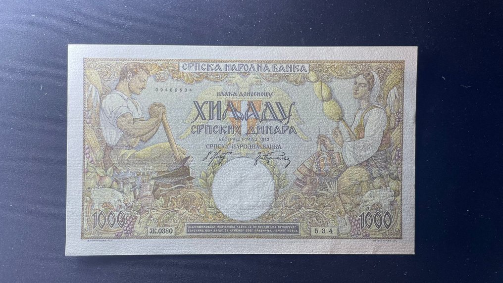 Sérvia. - 1000 Dinara 1942 - German Occupation WWII - Pick 32  (Sem preço de reserva) #1.0