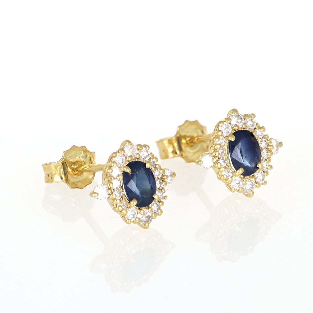 Sans prix de réserve - Boucles d'oreilles - 18 carats Or jaune Saphir - Diamant #1.0