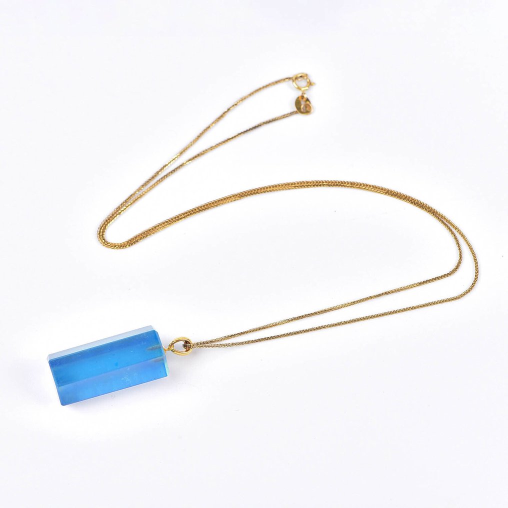 没有保留价 - 吊坠项链 - 18K包金 黄金 海蓝宝石 - ALGT 认证 #1.0