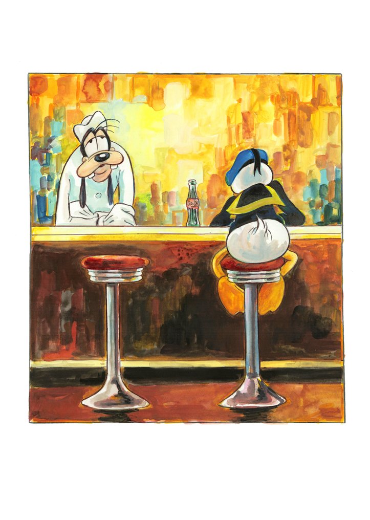Tony Fernandez - Donald & Goofy ispirati a 'Nighthawks' di Hopper (1942) - Artist Proof (AP) – Hand-Signed #1.0
