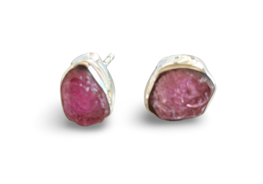 925 银 - 红宝石耳钉 - 耳环 #1.0