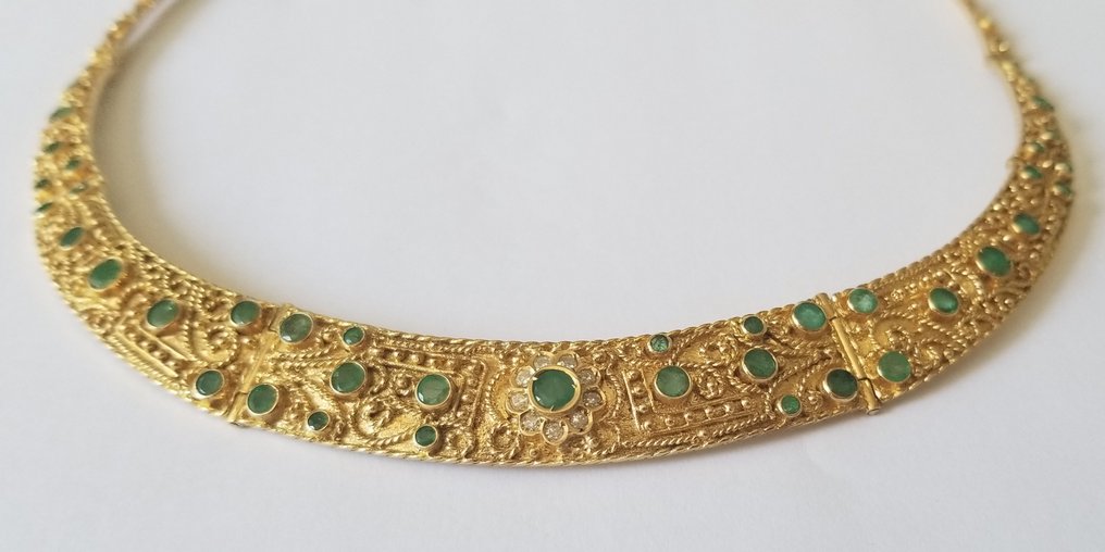 项链 - 18K包金 黄金 -  2.55ct. tw. 祖母绿 - 钻石 #3.2