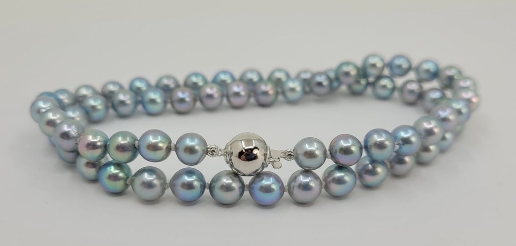 项链 6x6.5毫米银色阿克雅珍珠 #2.1