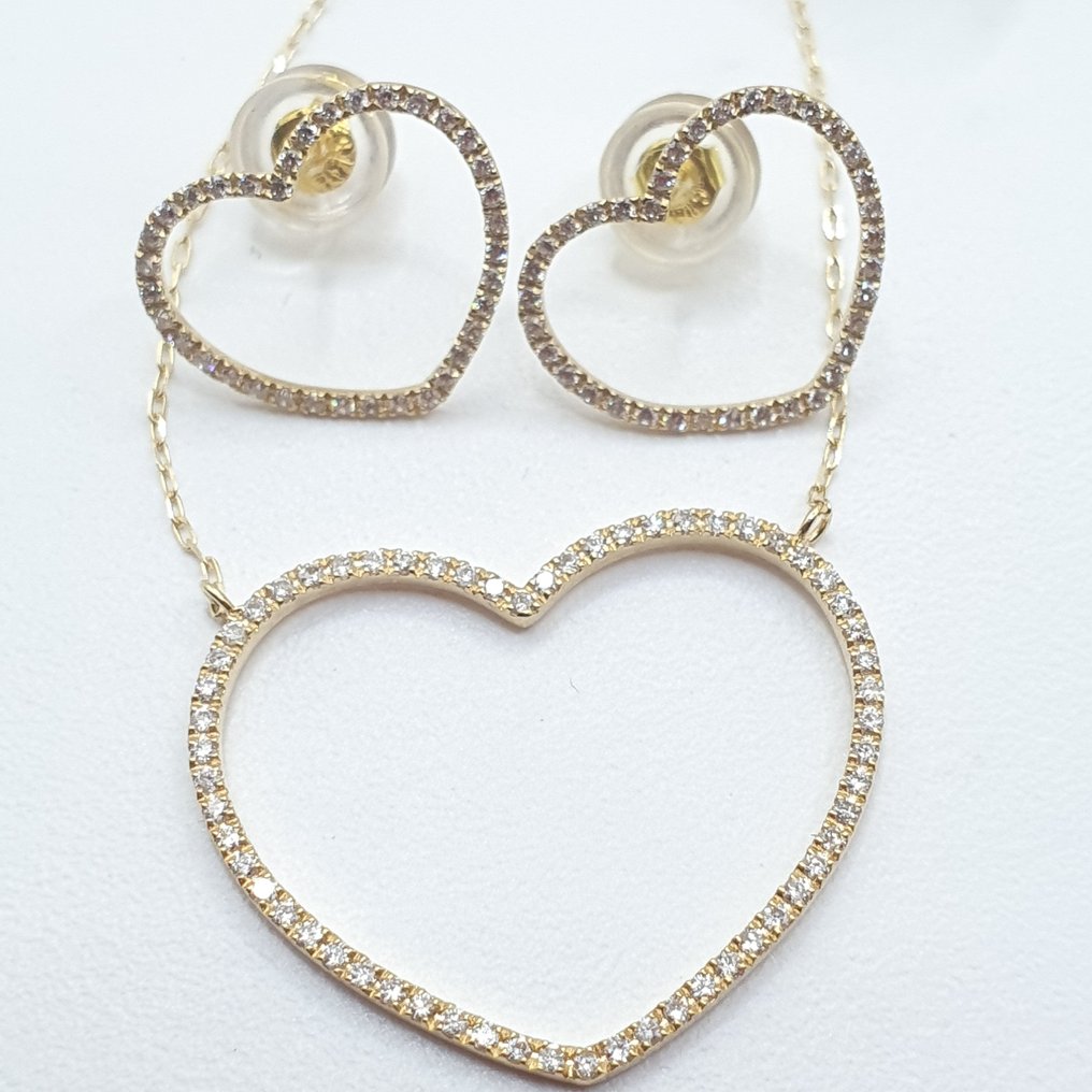 χωρίς τιμή ασφαλείας - Σετ κοσμημάτων 2 τεμαχίων - 18 καράτια Κίτρινο χρυσό - 0.42ct. tw. Διαμάντι (Φυσικό) #1.0