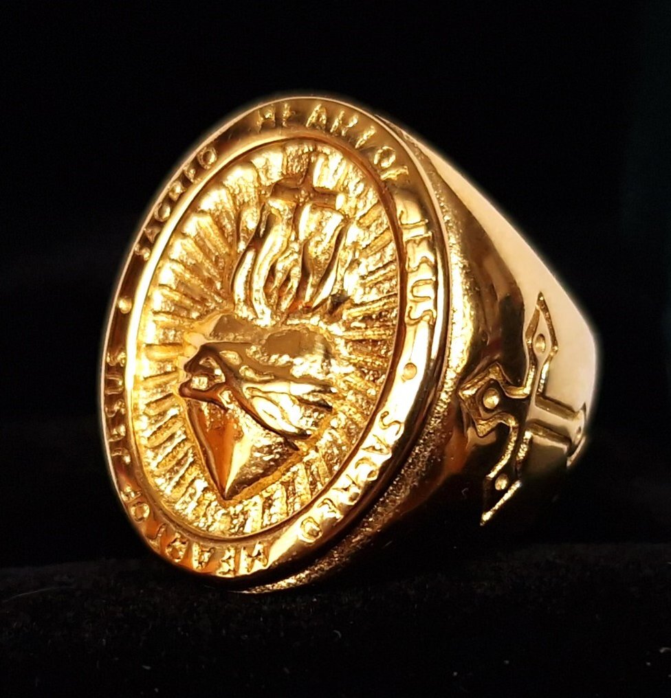 骑士戒指——心之圣洁，炽热闪耀，散发神圣光辉——爱、信仰与奉献 - 圖章戒指 #1.0