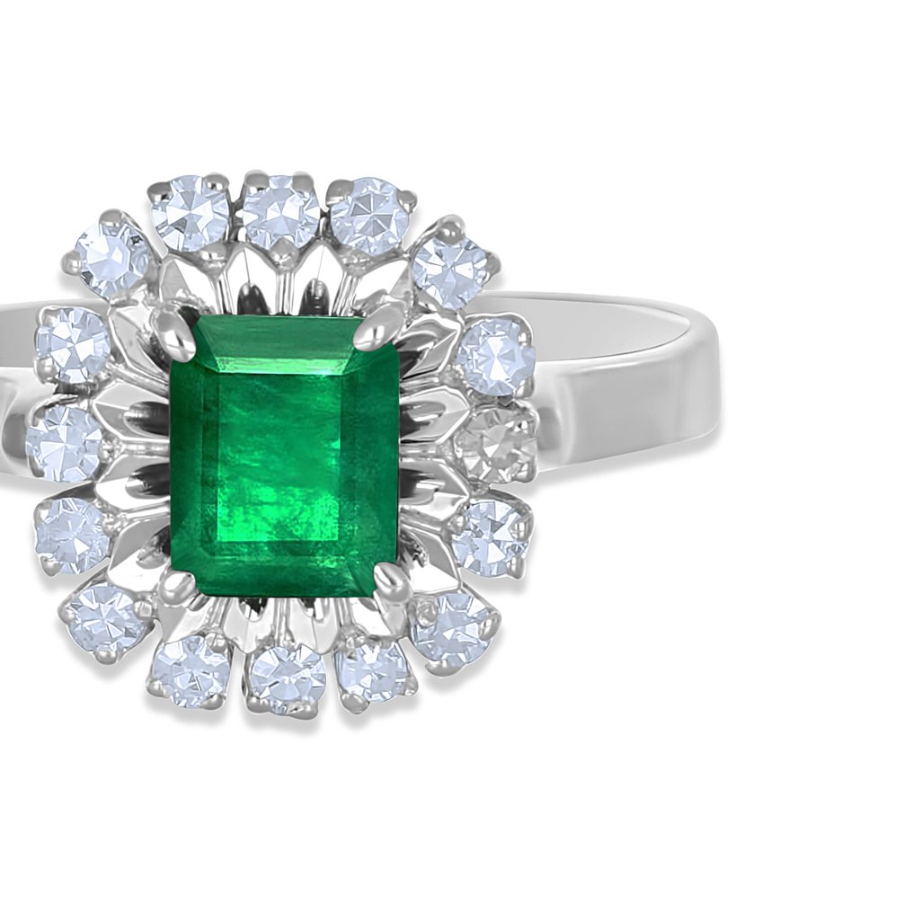 Gyűrű - 18 kt. Fehér arany - 0.32ct. tw. Gyémánt (Természetes) - Smaragd #4.3