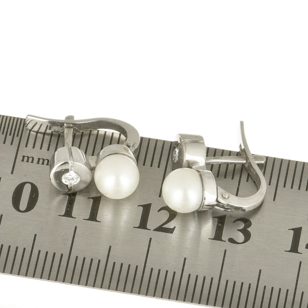 耳环 - 18K包金 白金 珍珠 - 钻石 #4.3