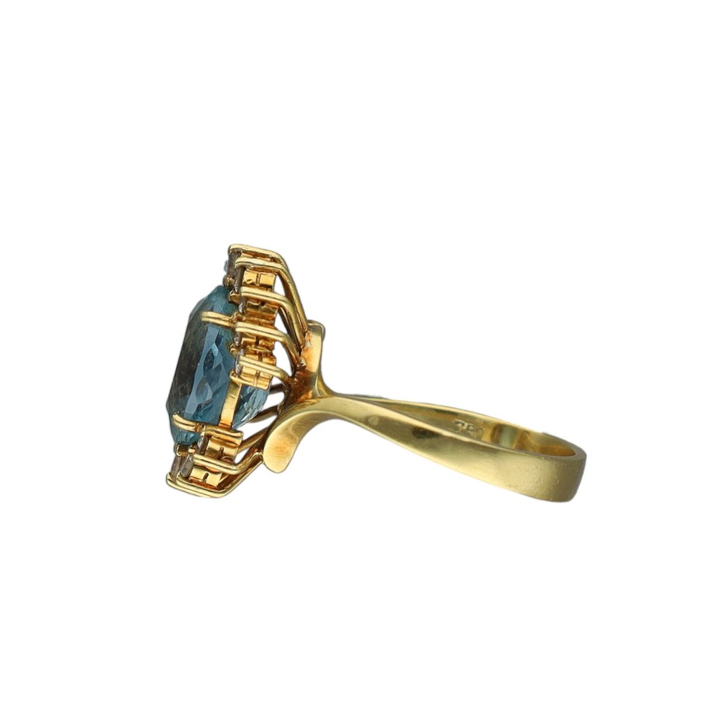 戒指 - 18 克拉 黃金 海藍寶石 - 鉆石 #1.0