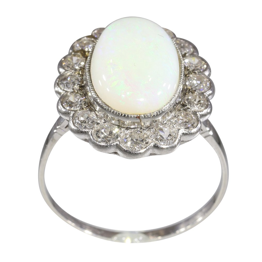 Δαχτυλίδι Πλατίνα - 4.10ct. tw. Οπάλιο - Διαμάντι - Βίντατζ, 1950 #4.3