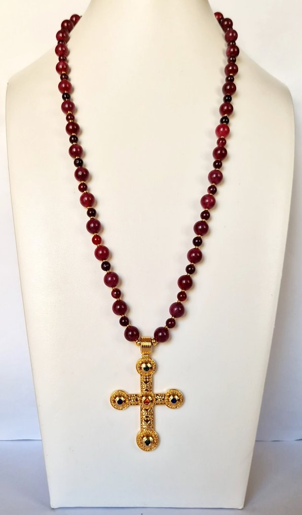 Γρανάτης - Κολιέ - Χριστιανισμός - Σταυρός με μπουμπούκια - Πνευματική ανάπτυξη - Αιωνιότητα και ανάσταση. - Κολιέ με μενταγιόν #1.0