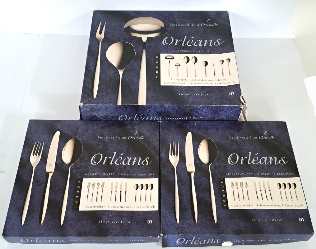 Christofle - Bestekset (73) - 8persoons + opdienbestek, model Orleans - Verzilverd #2.1
