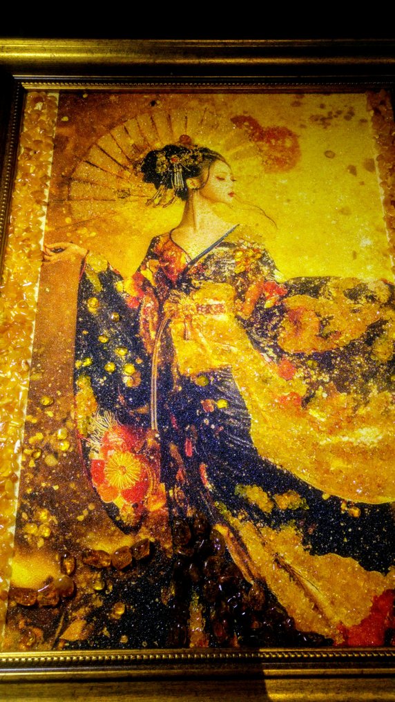 Amber Angel - Geisha Relief picture - Baltic Amber - New collection - Height: 48 cm - Width: 38 cm- 1200 g #4.3
