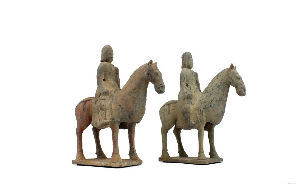 Ancient Chinese, Northern Wei Terracotta Extremely Rare Pair of Pottery Figures of Mounted Warriors, Conducting a Military Orchestra, N. TL - 29 cm #4.3