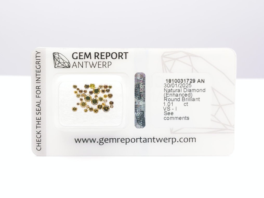 36 pcs Διαμάντι  (Επεξεργασμένου χρώματος)  - 1.01 ct - Στρογγυλό - I1, VS1 - Gem Report Antwerp (GRA) #1.0