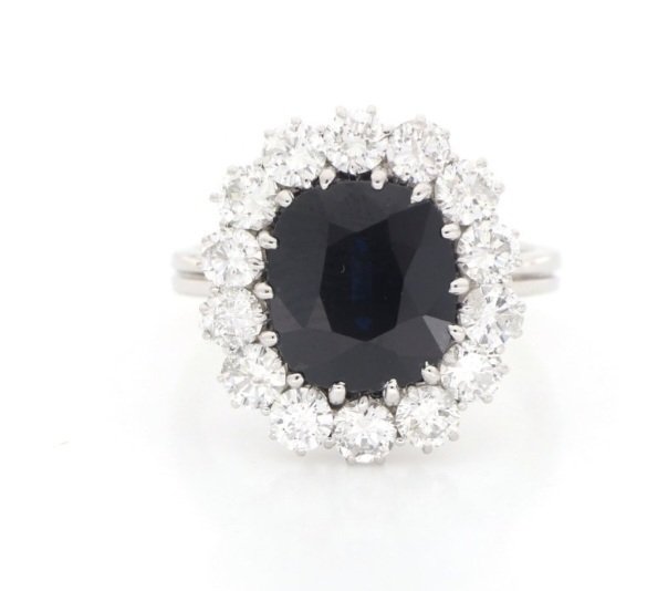 鸡尾酒戒指 - 18K包金 白金 蓝宝石 - 钻石 - 安利洛5克拉蓝宝石 #1.0