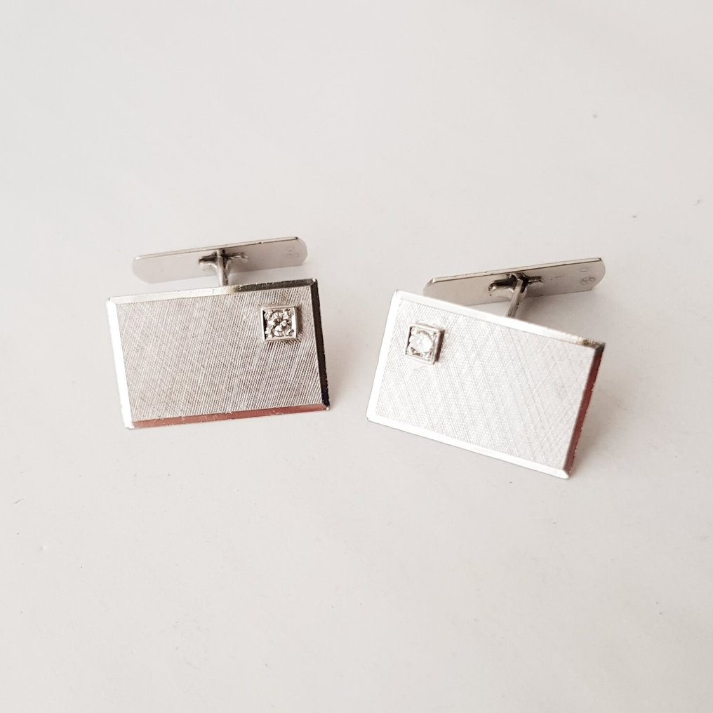 Μανικετόκουμπα - 18 καράτια Λευκός χρυσός - 0.08ct. tw. Διαμάντι (Φυσικό) #2.1