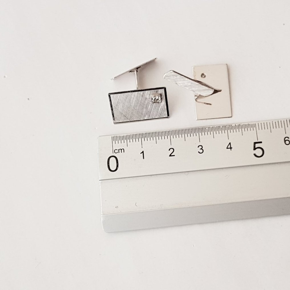 Μανικετόκουμπα - 18 καράτια Λευκός χρυσός - 0.08ct. tw. Διαμάντι (Φυσικό) #3.2