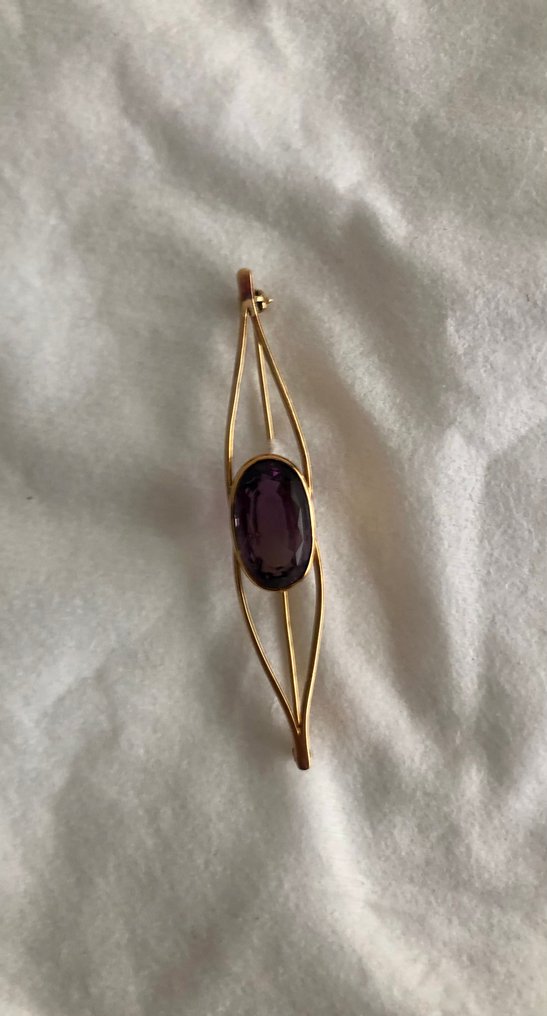 胸针 - 18K包金 黄金 紫水晶 - 古董发夹夹子 #1.0