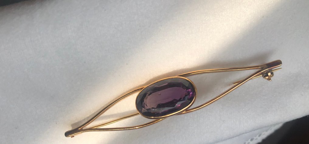 胸针 - 18K包金 黄金 紫水晶 - 古董发夹夹子 #3.2