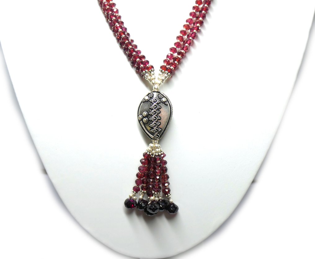 Pendente di granati 100% naturali su argento 925, splendido gioiello! Gioielli- 40.75 g #2.1