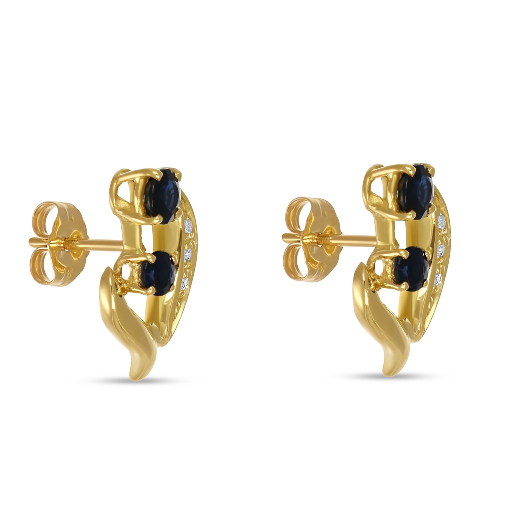Σκουλαρίκια - 18 καράτια Κίτρινο χρυσό -  0.91ct. tw. Ζαφείρι - Διαμάντι #3.2