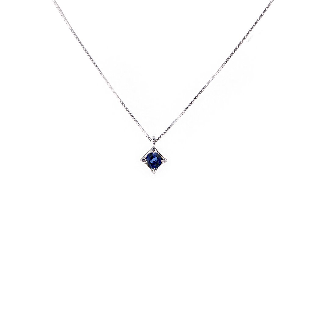 Zonder minimumprijs - Ketting met hanger - 18 karaat Witgoud Saffier #3.2