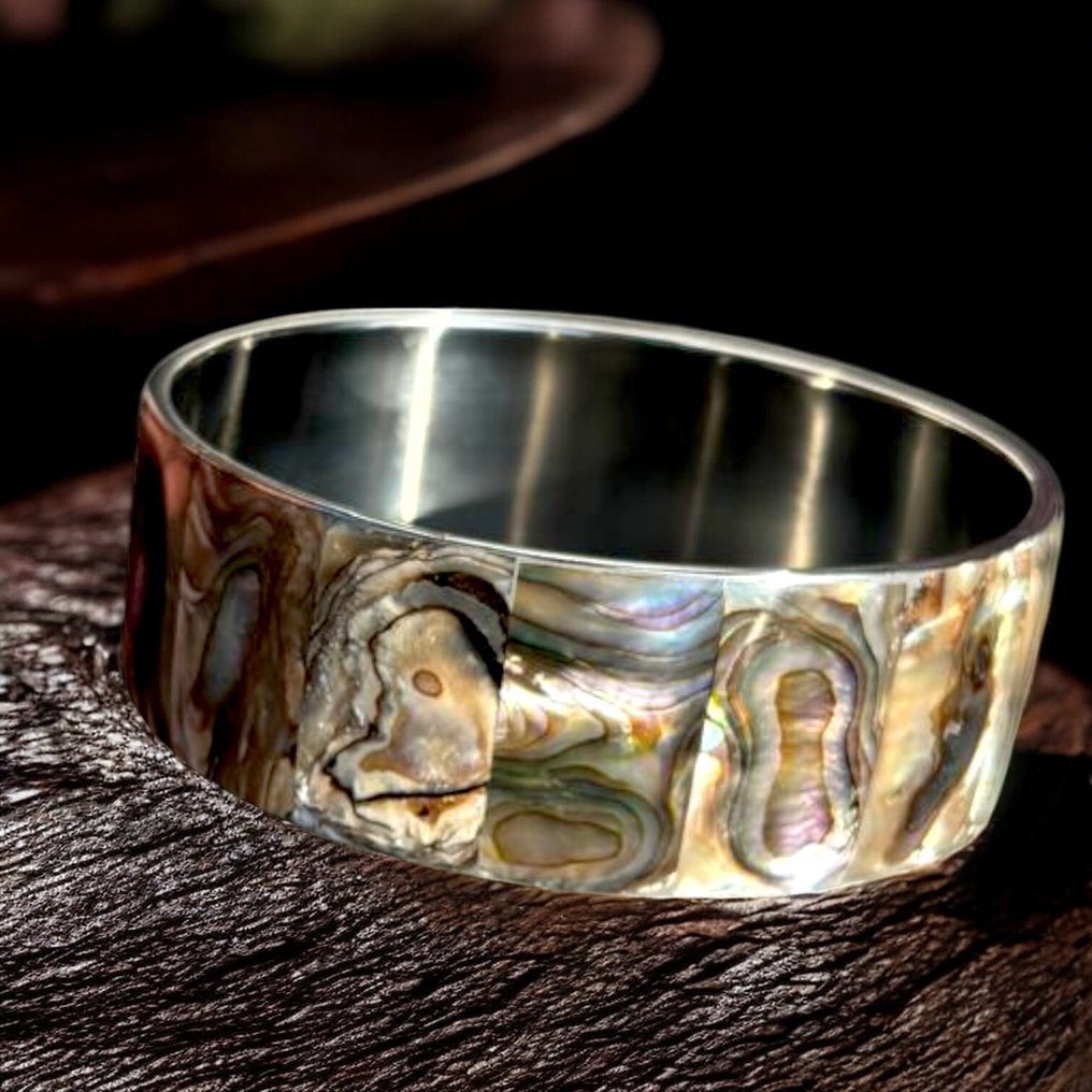 Pulseira de aço com madreperla de Paua Shell - Haliotis do México - Altura: 76 mm - Largura: 76 mm- 43 g #3.2