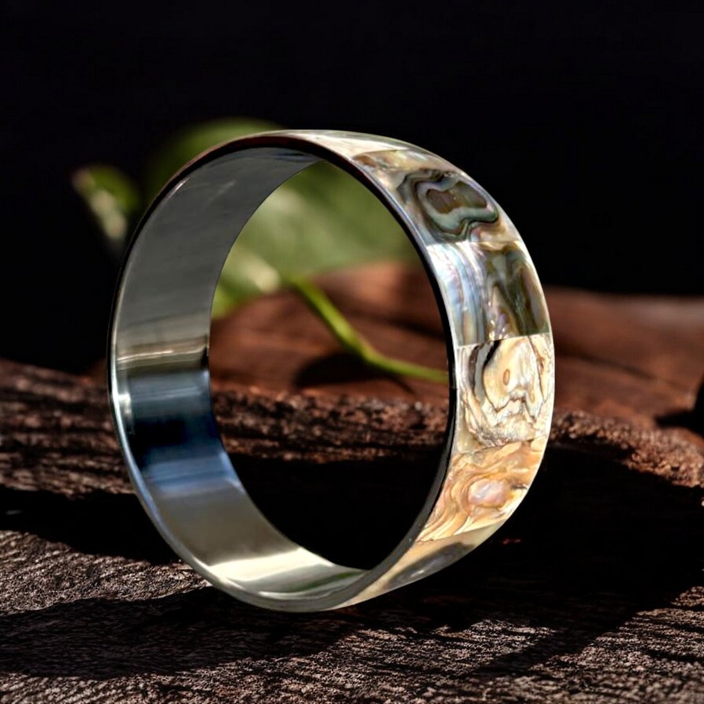 Pulseira de aço com madreperla de Paua Shell - Haliotis do México - Altura: 76 mm - Largura: 76 mm- 43 g #4.3