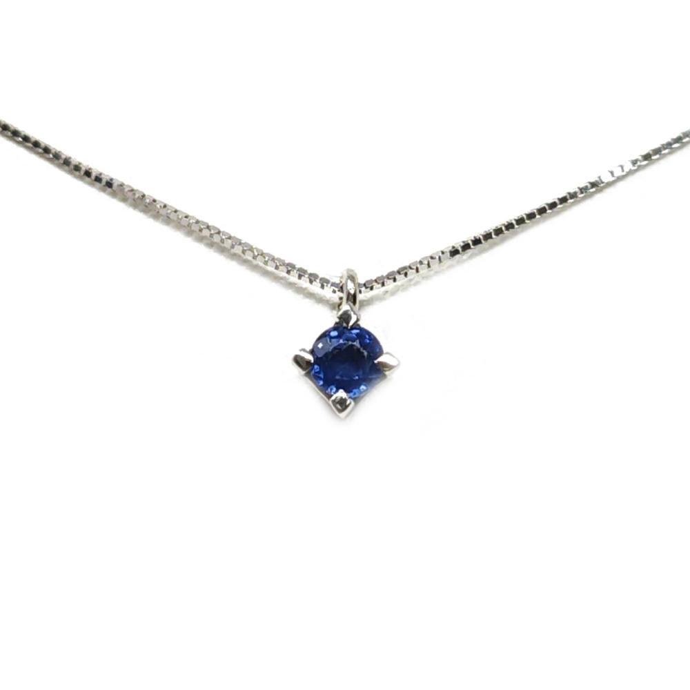 Zonder minimumprijs - Ketting met hanger - 18 karaat Witgoud Saffier #4.3