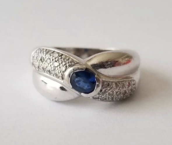 Ring - 18 karaat Witgoud -  0.69ct. tw. Saffier - Diamant #1.0