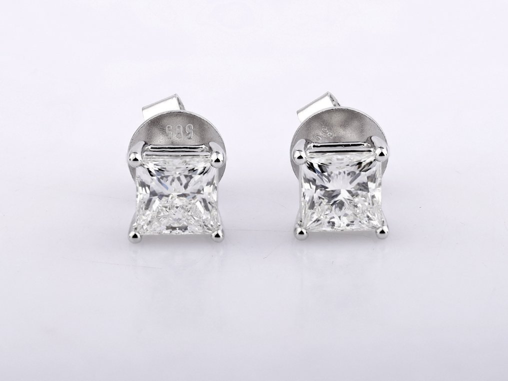 Nincs minimálár - Drop fülbevaló - 14 kt. Fehér arany -  2.03ct. tw. Gyémánt (Laboratóriumban előállított) #1.0