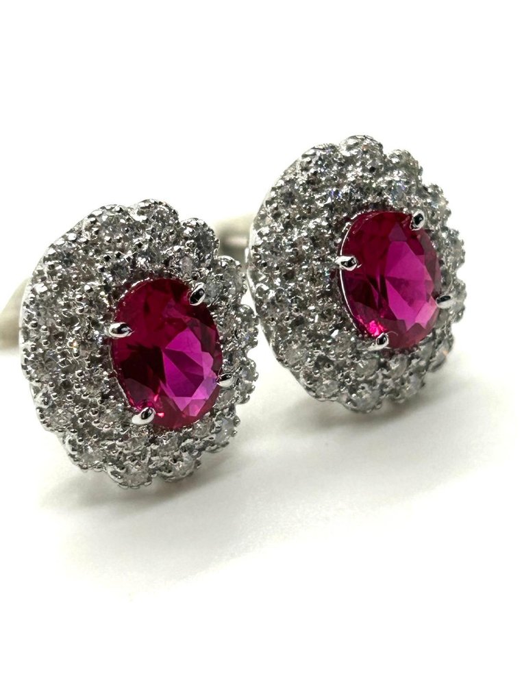 χωρίς τιμή ασφαλείας - Σκουλαρίκια - 18 καράτια Λευκός χρυσός Ρουμπίνι - Διαμάντι #1.0