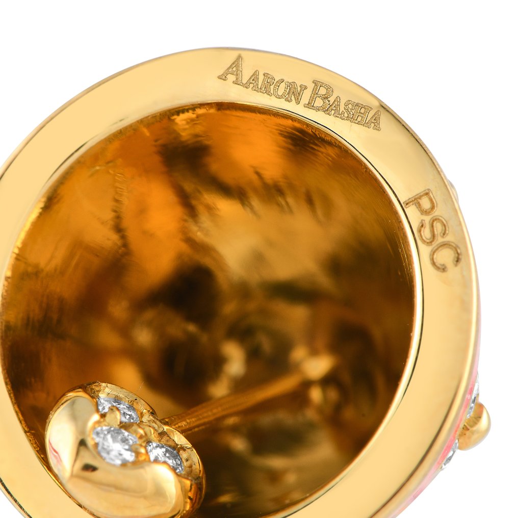 Aaron Basha - Βραχιόλι γούρι - 18 καράτια Κίτρινο χρυσό, Χρυσός 18K κίτρινος, διαμάντι 0,36 καρατίων, ζαφείρι και ροζ σμάλτο λουλουδιού κουδουνίστρα γοητεία. -  0.36ct. tw. #2.1