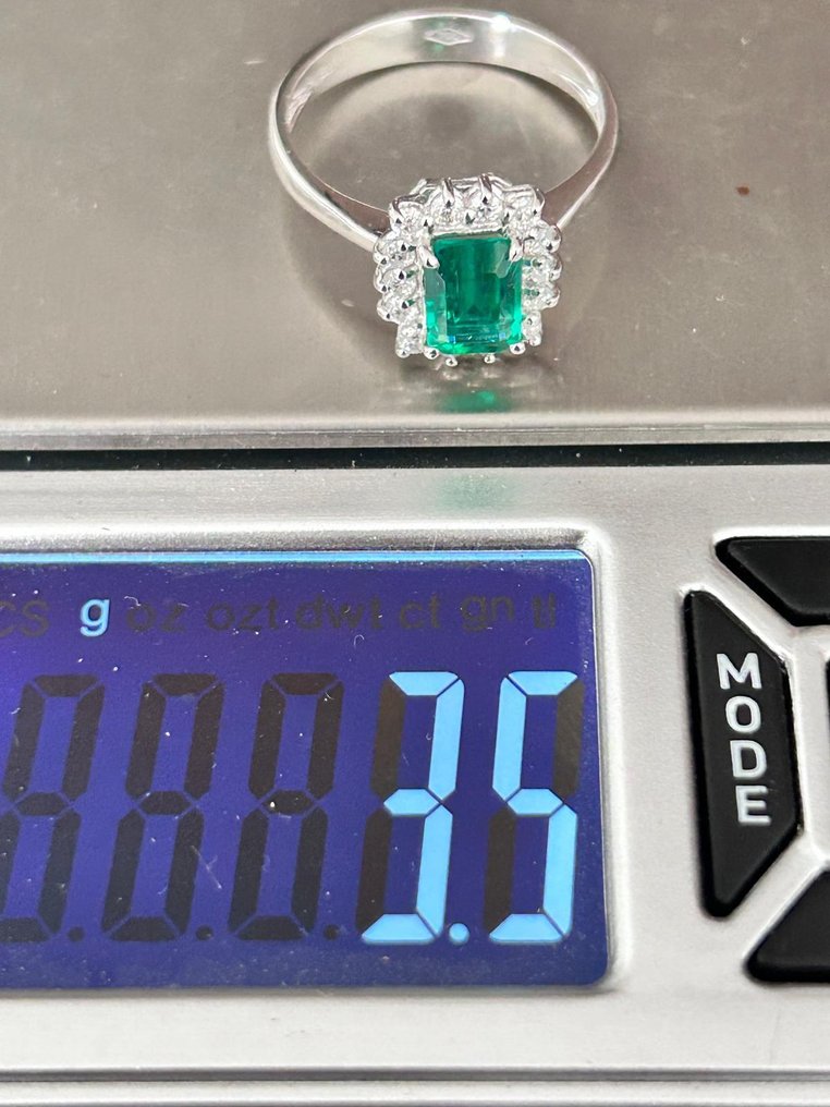 No reserve price - Ring - 18 kt. White gold Emerald - Diamond #2.1