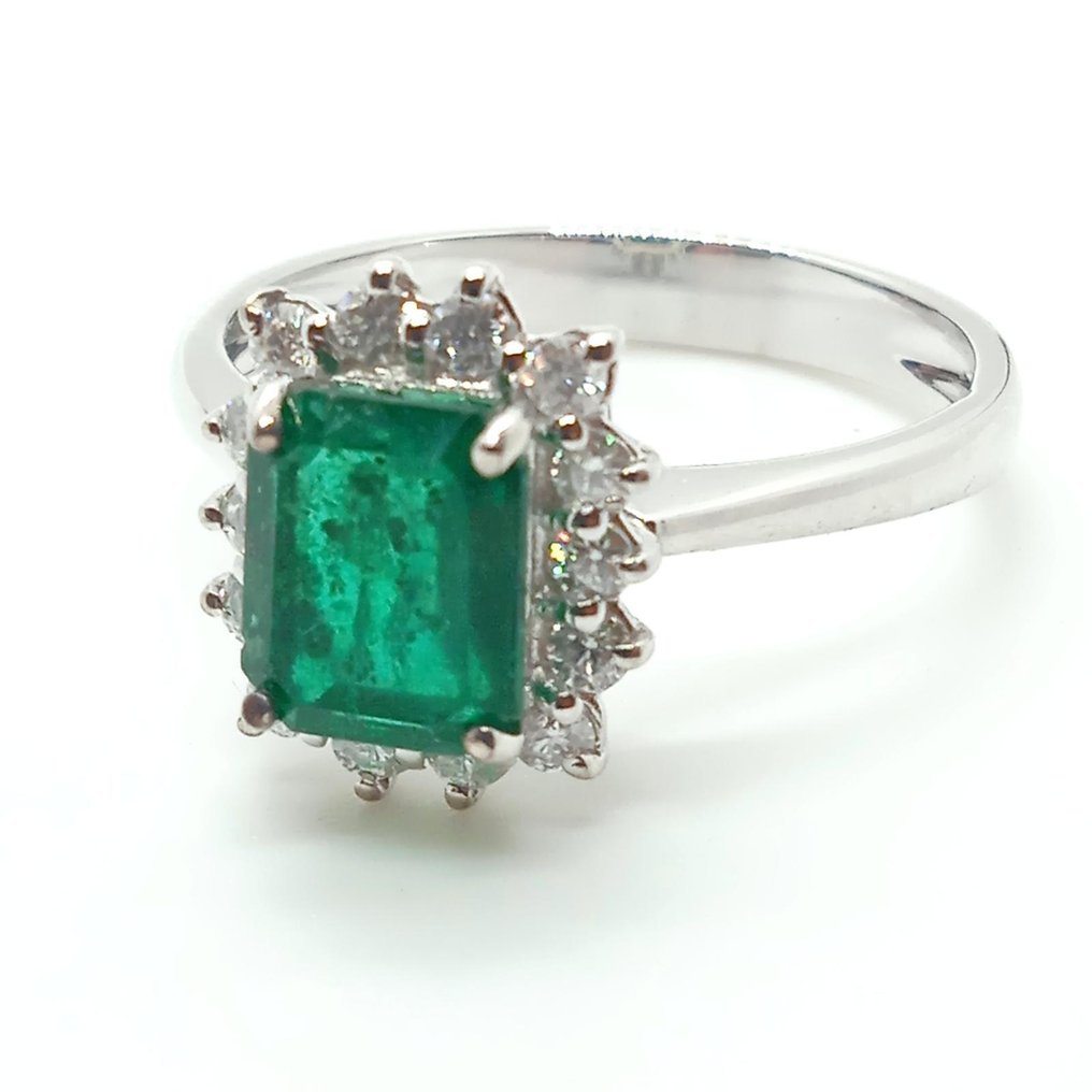 No reserve price - Ring - 18 kt. White gold Emerald - Diamond #4.3