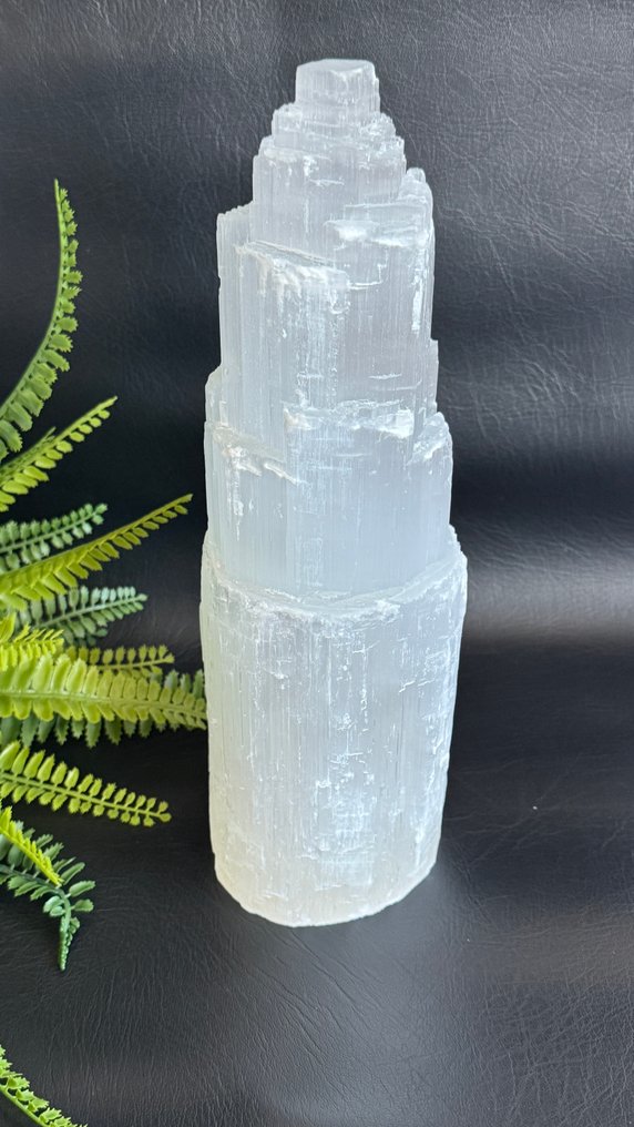 Impressive XXL Selenite tower with lighting – magical light display made from natural crystal - Height: 32 cm - Width: 10 cm- 3646 g - (1) #2.1