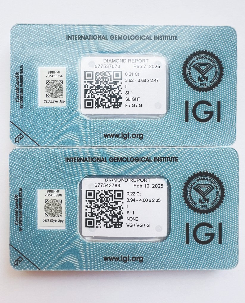 没有保留价 - 2 pcs 钻石 (天然) - 0.43 ct - 圆形 - I - SI1 微内含一级 - 国际宝石研究院(IGI) - 匹配的对 #1.0