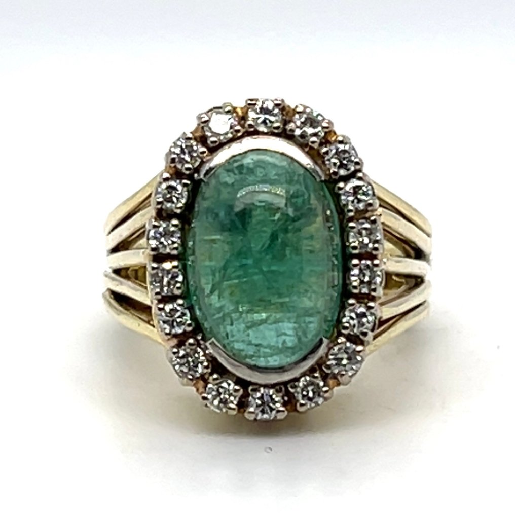Cocktailring - 14 karat Hvitt gull, Gull - 6.56ct. tw. Smaragd - Diamant - Cocktail 6 Carat Emerald #3.2