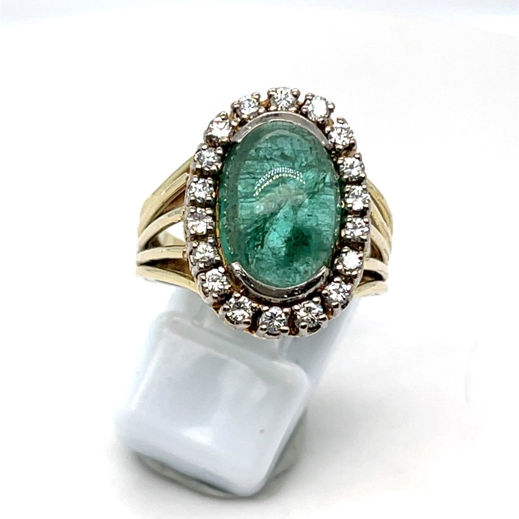 Cocktailring - 14 karat Hvitt gull, Gull - 6.56ct. tw. Smaragd - Diamant - Cocktail 6 Carat Emerald #4.3