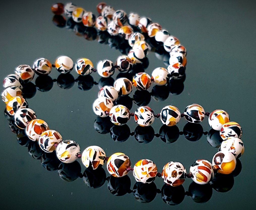 Chihlimbar Lănțișor din chihlimbari baltici naturali, stil mozaic, mărgele rotunde- 12 g #1.0