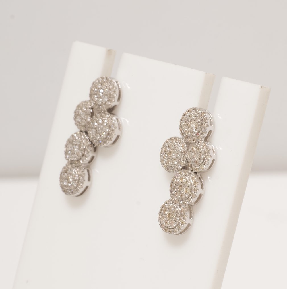 鸡尾酒耳环 - 14K包金 白金 -  1.18ct. tw. 钻石 (天然) - 幻彩镶嵌耳环 #1.0