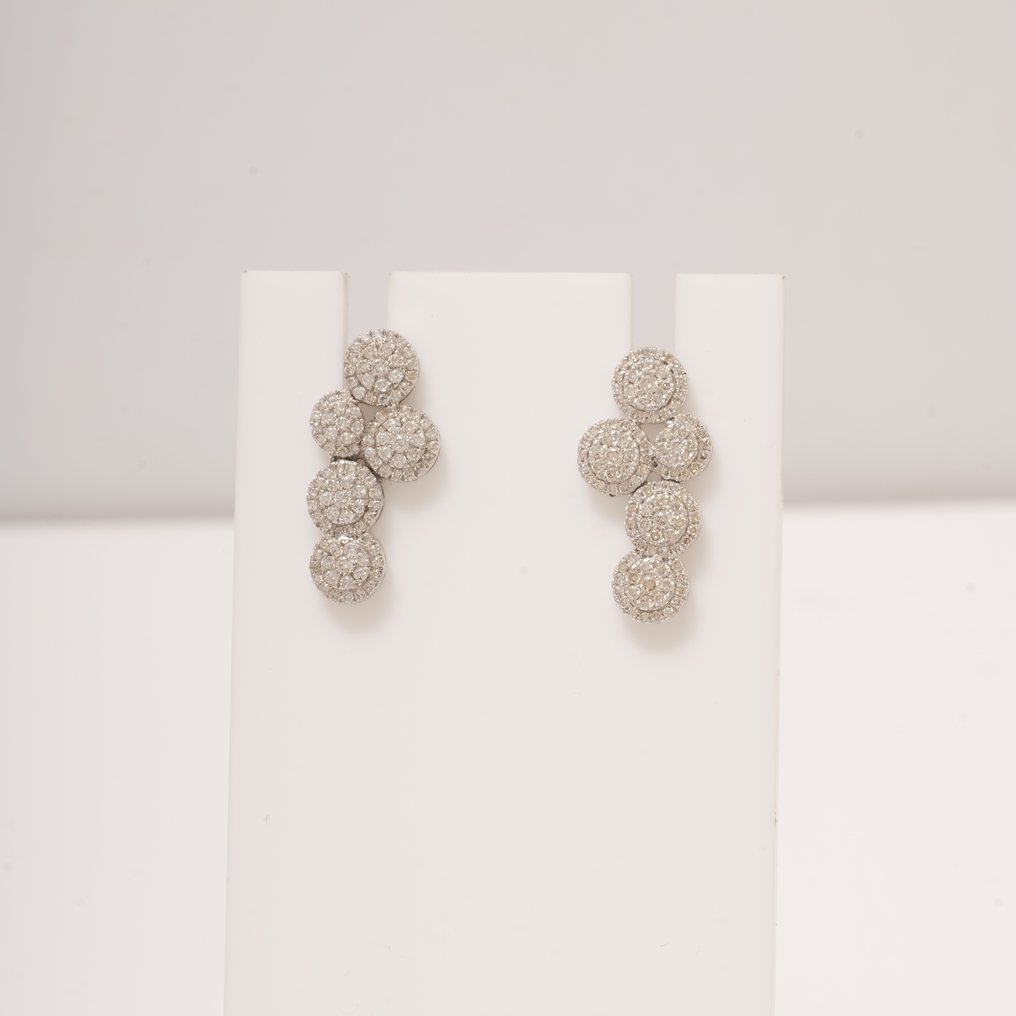 鸡尾酒耳环 - 14K包金 白金 -  1.18ct. tw. 钻石 (天然) - 幻彩镶嵌耳环 #3.2