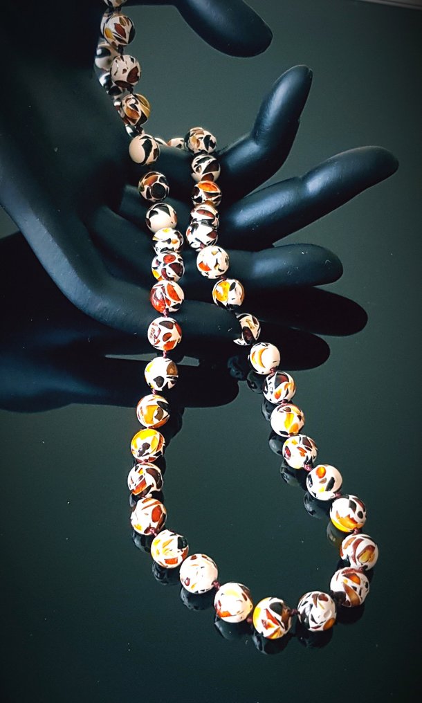 Chihlimbar Lănțișor din chihlimbari baltici naturali, stil mozaic, mărgele rotunde- 12 g #3.2